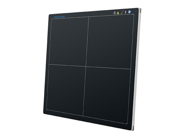 Wall-mounted blackboard divided into four panels with a metal frame, brand name 'universal' visible on the top edge.