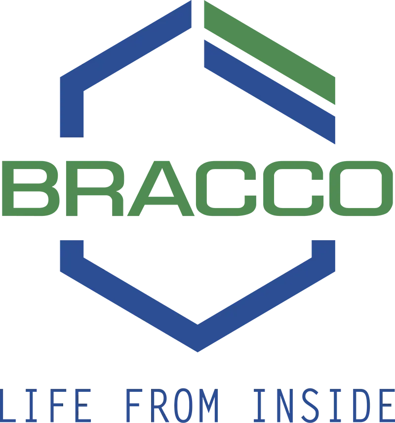 Bracco Logo - Imperial Imaging Technology Bracco logo with a blue and green hexagon emblem above the green word 'bracco' and the motto 'life from inside'.