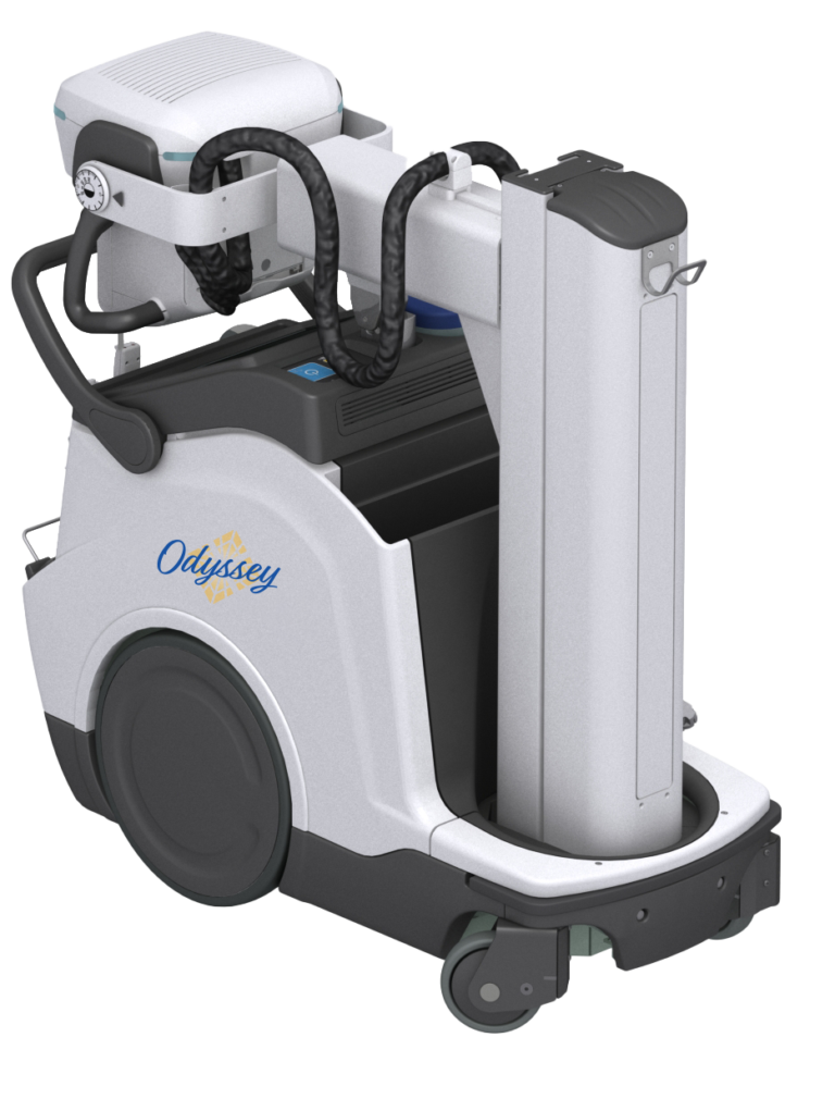 Odyssey autonomous floor cleaning robot with a tall central cleaning head and large rear wheel.