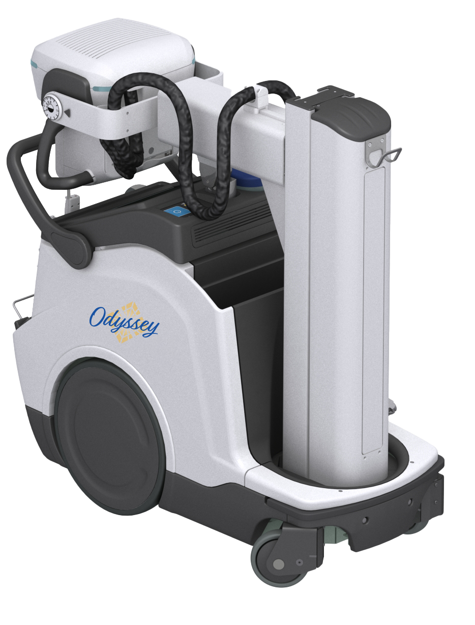 Odyssey autonomous floor cleaning robot with a tall central cleaning head and large rear wheel.