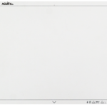 Blank light page with rounded corners and a thin border; acuity logo in the top-left corner and small icons along the bottom edge, center empty for content.