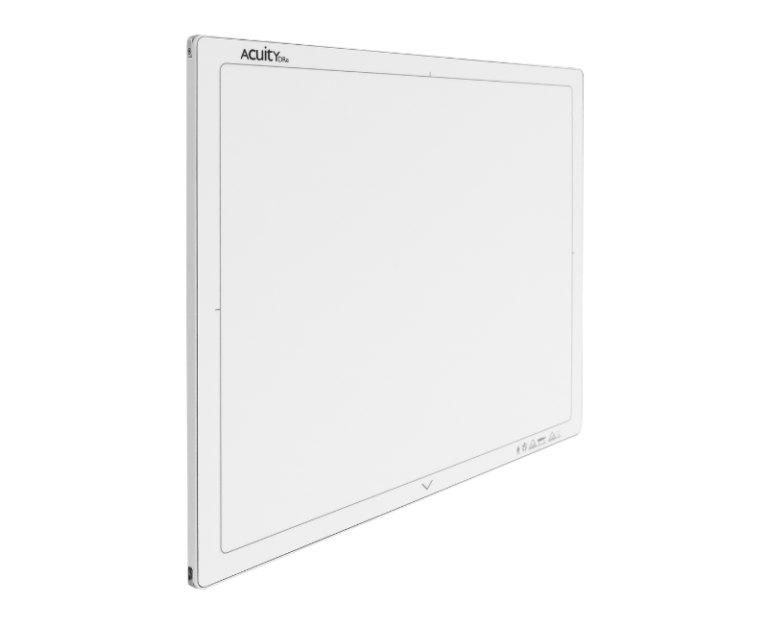 White acuity graphics tablet shown at an angle with a blank display and slim bezel