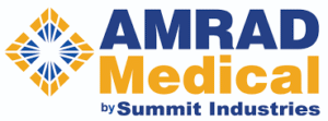 Amrad medical by summit industries logo featuring a blue and orange geometric emblem on the left and blue and orange text on the right.
