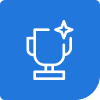 Blue-trophy - Imperial Imaging Technology Blue rounded-square icon showing a white trophy with a sparkle, representing achievement or award.