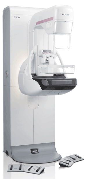 Fujifilm dental panoramic x-ray unit with chin cradle and patient positioning arm on a stand.