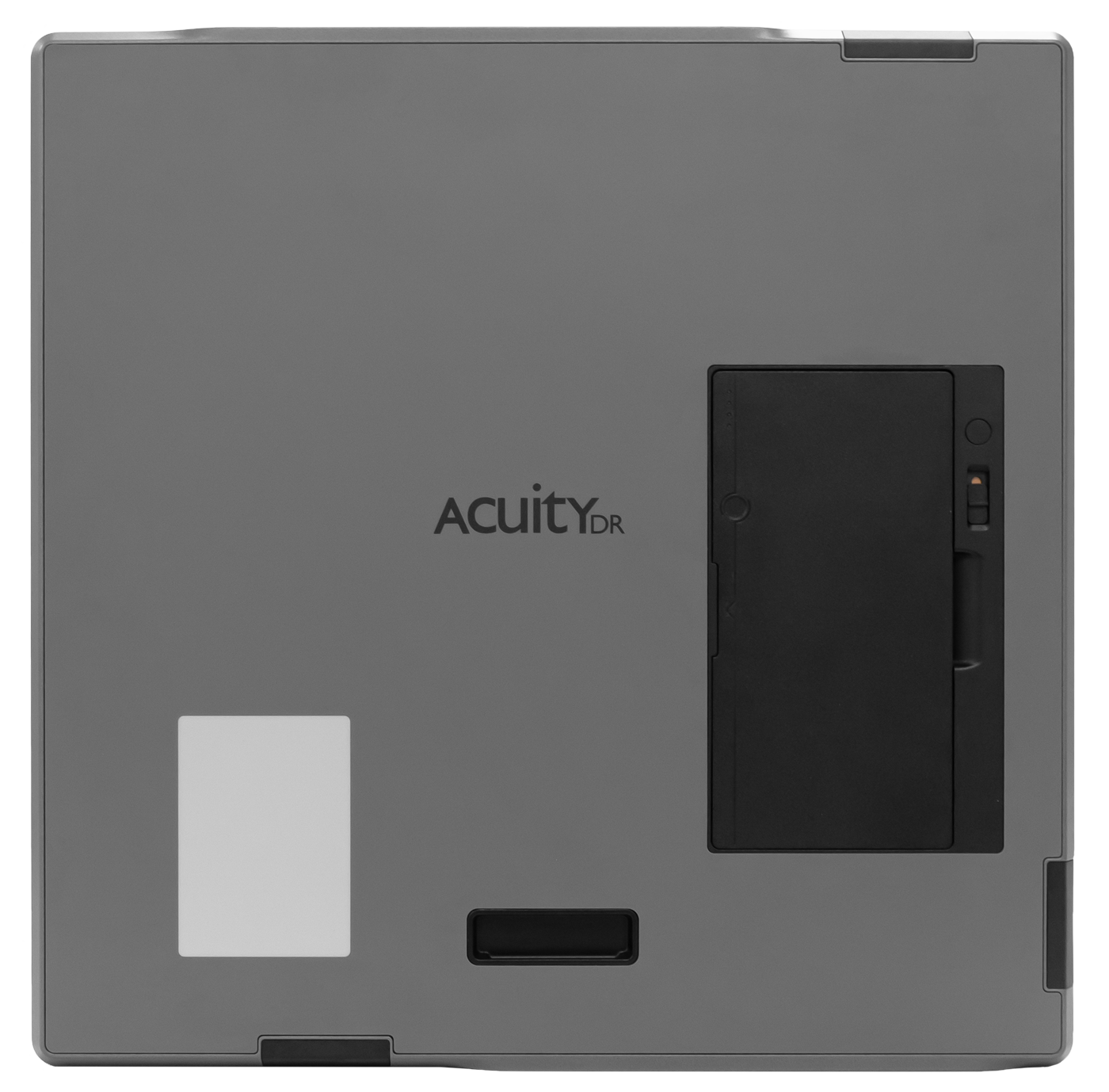 Back view of an acuitydr medical imaging device, showing the battery compartment on the right.