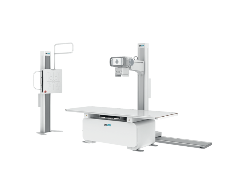 Dental radiography system with a horizontal table and a vertical arm for cone-beam ct imaging used in dental exams