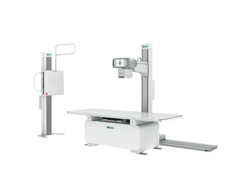 Dental radiography system with a horizontal table and a vertical arm for cone-beam ct imaging used in dental exams