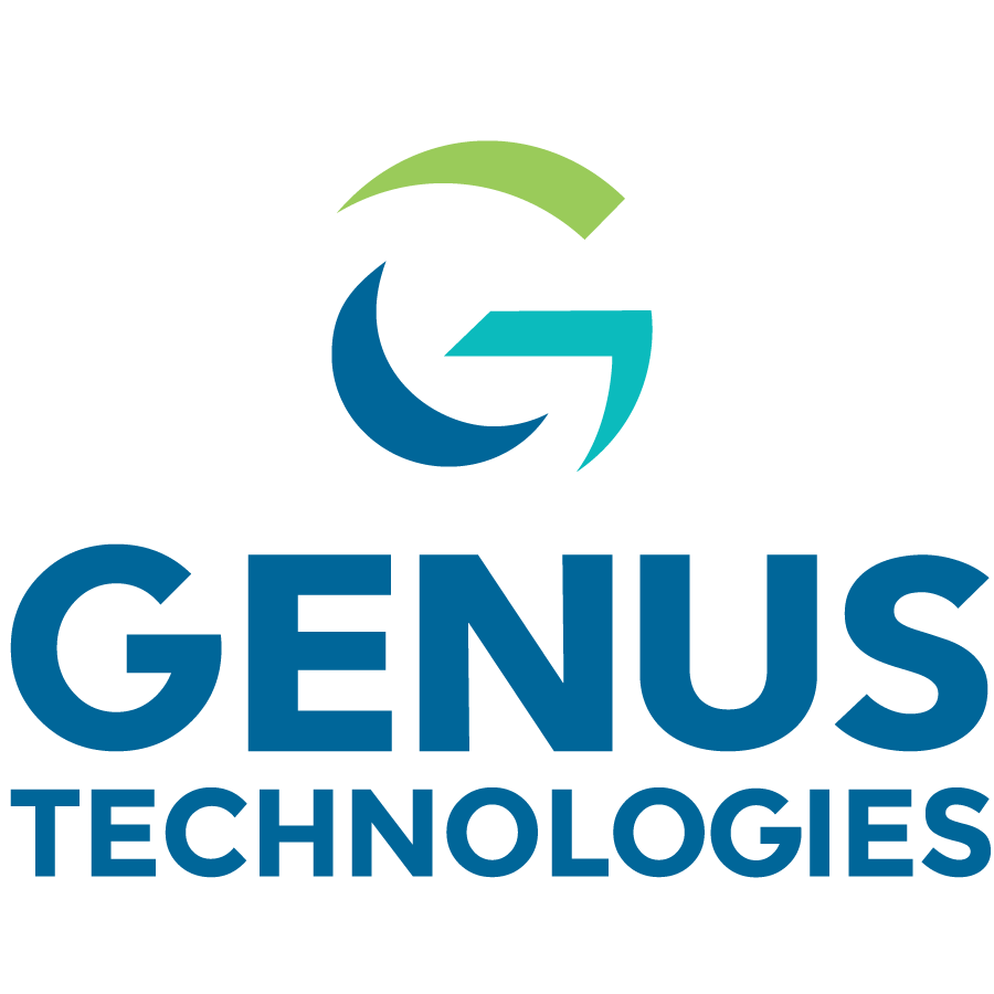 Genius technologies logo: circular stylized mark above the blue wordmark 'genius technologies' in bold letters.