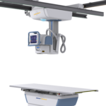 Medical imaging suite with ceiling-mounted robotic scanner and control console (amrad/intellect).