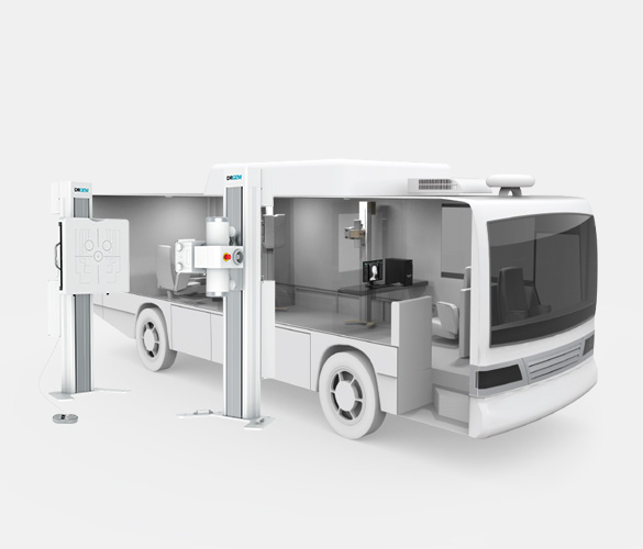 Autonomous white mobile laboratory truck with open service bays and robotic equipment for on-site testing and analysis.