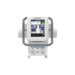 Front view of a del medical portable medical device with a color touchscreen and side handles, displaying controls and readings.