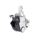Mobile imaging device on wheels with a raised vertical column and control touchscreen