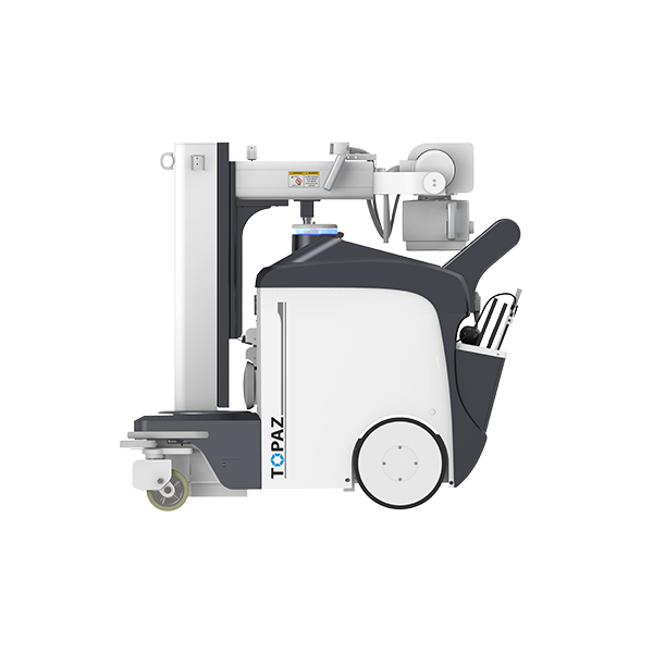 Electric pallet truck with a ride-on operator seat and lifting mast for moving and lifting pallets in a warehouse.
