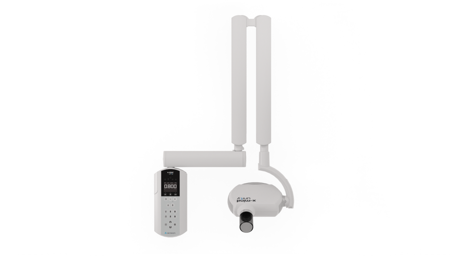 Dental cbct imaging device with two vertical support arms and a horizontal head assembly used for dental radiography