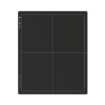 Black square mat with a four-quadrant grid and a light border, left edge shows vertical icons and a blue label along the side.