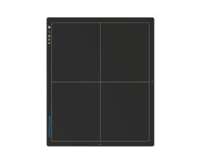 Black square mat with a four-quadrant grid and a light border, left edge shows vertical icons and a blue label along the side.
