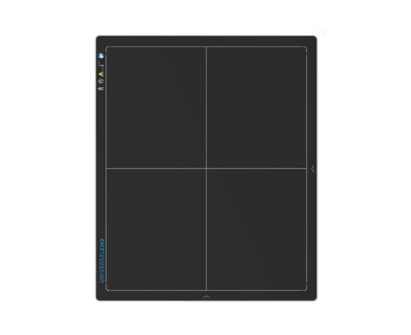 Black square mat with a four-quadrant grid and a light border, left edge shows vertical icons and a blue label along the side.