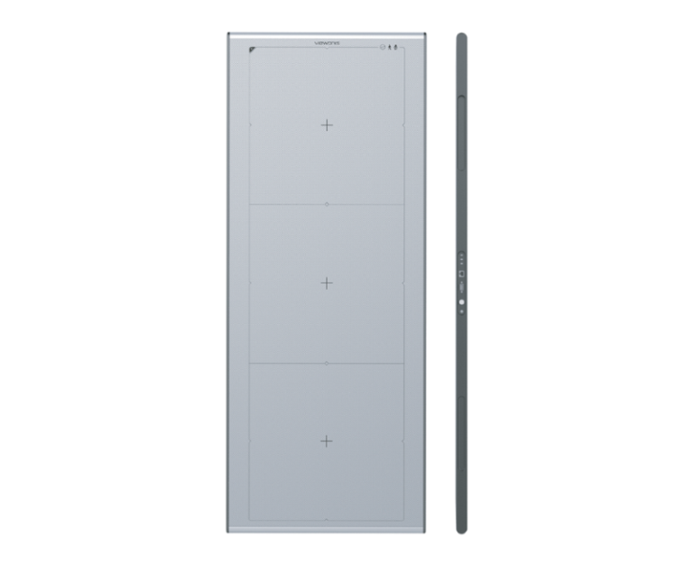 Tall, four-panel vertical display unit with a slim side profile showing ports/controls