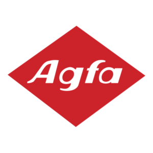 Agfa logo: white wordmark on a red diamond-shaped background.